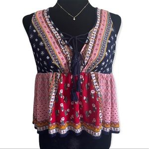 Patrons of Peace Patchwork Boho Tassel Tank, S
